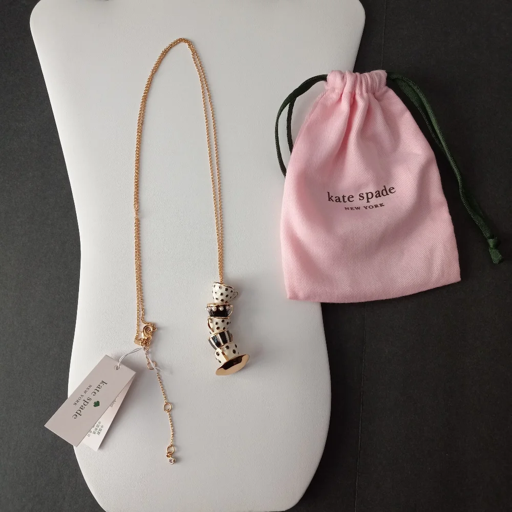 Kate Spade Tea Time Alice In Wonderland Stacked Tea Cups Necklace